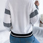 Women V-Neck Color Block Stripe Lantern Sleeve Pullover Sweater