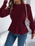 Women Solid Color Cable Knit Cinched Waist Ruffled Long Sleeve Pullover Sweater