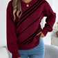 Women Casual Striped Round Neck Lantern Sleeve Long Sleeve Pullover Sweater