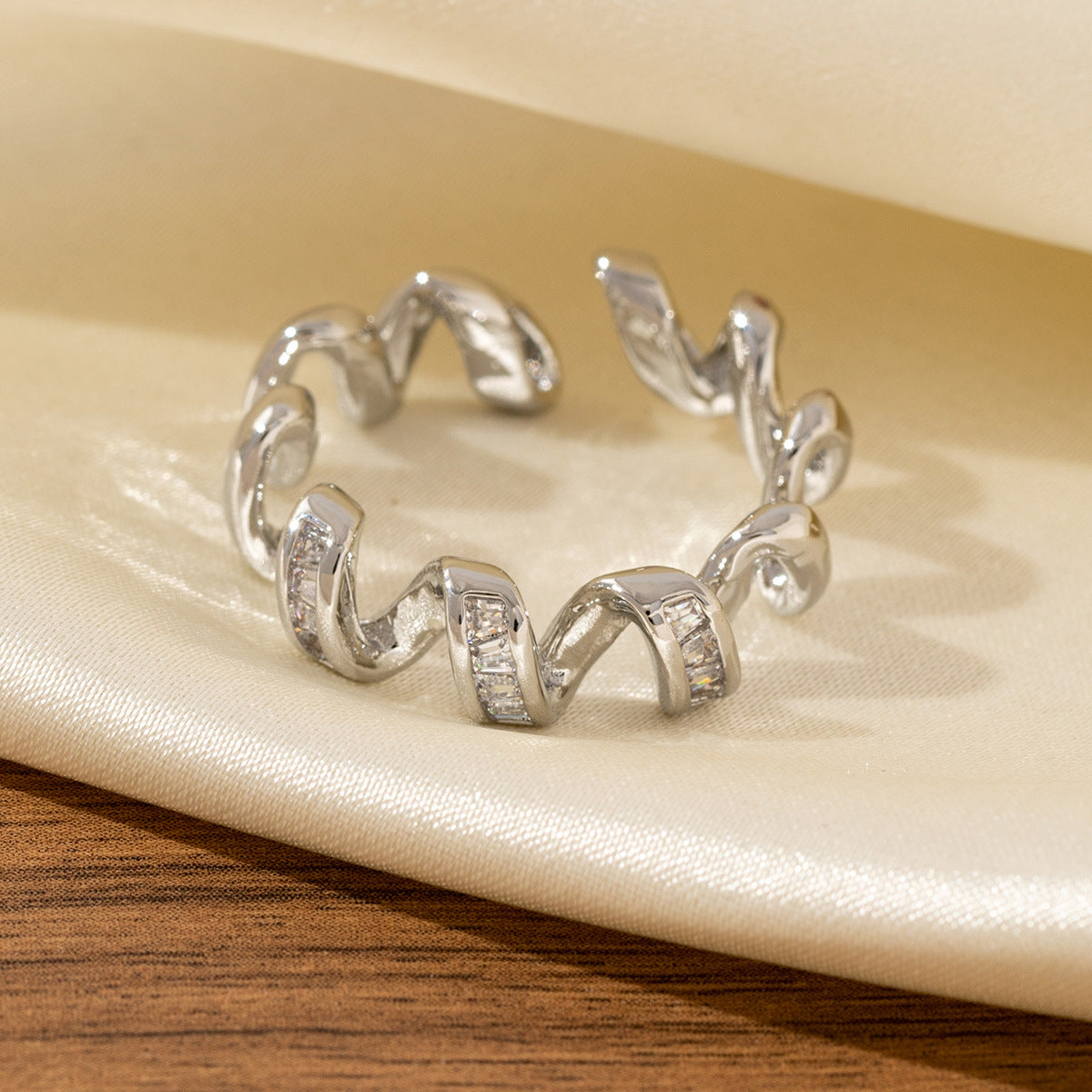 Pearl Wave Ring With Micro-paved Zirconia