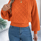 Solid Color Cable Knit Lantern Sleeve Cinched Pullover Sweater
