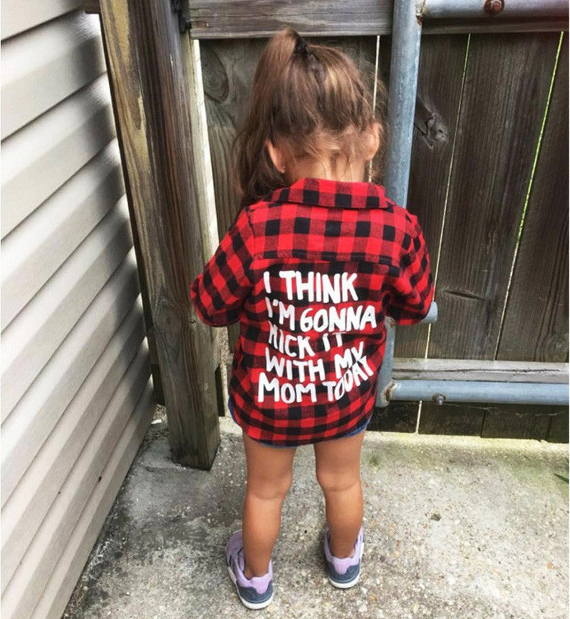 Girls red plaid letter print shirt