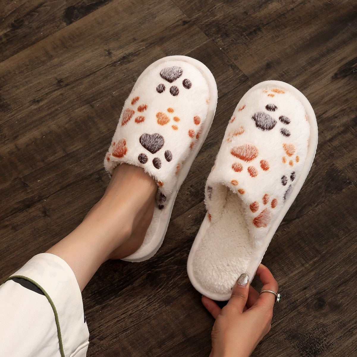 Women's Cartoon Print Versatile Velvet Cotton Slippers