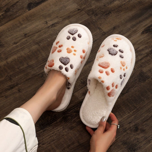 Women's Cartoon Print Versatile Velvet Cotton Slippers