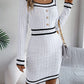 Elegant Square Neck Button Long Sleeve Sweater Dress
