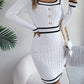 Elegant Square Neck Button Long Sleeve Sweater Dress