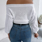 Women Casual Solid Color Off-Shoulder V-Neck Long Sleeve Pullover Sweater