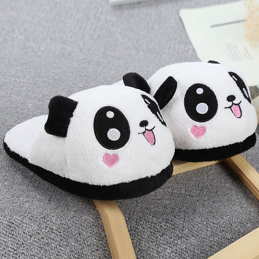 Cute And Adorable Panda Heart-Shaped Cartoon Plush Closed-Toe Slippers