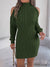 Women Casual Off-Shoulder Half Turtleneck Cable Knit Lantern Sleeve Bodycon Sweater Dress