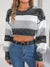 Women Casual Color Block Lantern Sleeve Cropped Pullover Sweater