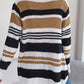 Women Casual Color Block Stripe Pocket Long Sleeve Cardigan Sweater