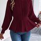 Women Solid Color Cable Knit Cinched Waist Ruffled Long Sleeve Pullover Sweater