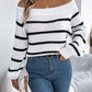 Casual Striped Off-Shoulder Lantern Sleeve Pullover Sweater