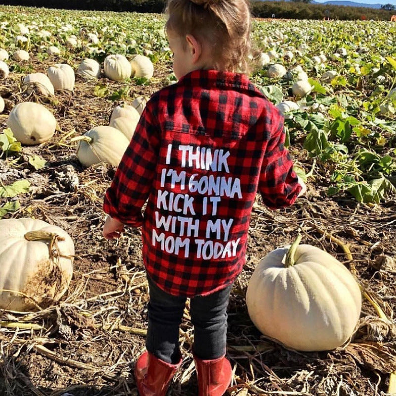 Girls red plaid letter print shirt