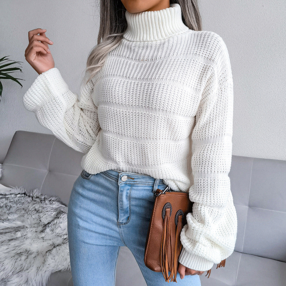Women Turtleneck Long Sleeve Hollow Out Base Knit Sweater