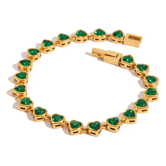 Champagne Gold Light-Luxury Jewelry Green Heart Bracelet