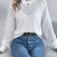 Women Casual Solid Color Crew Neck Hollow Out Lantern Sleeve Sweater