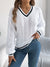 Color Block V-Neck Cable Knit Lantern Sleeve Sweater