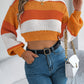 Women Casual Color Block Lantern Sleeve Cropped Pullover Sweater
