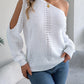 Women Casual Solid Color Hollow Out Off-Shoulder Long Sleeve Pullover Sweater