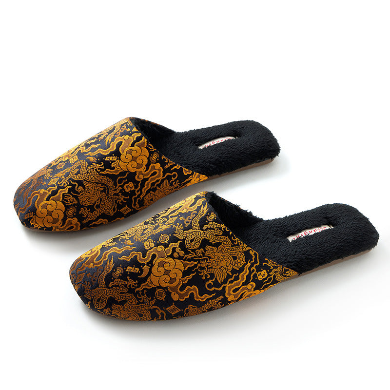 Women's Embroidered Floral Ox-Tendon Sole Plush Slippers