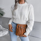 Cable Knit Waist Cinched Cropped Sweater