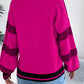 Women V-Neck Color Block Stripe Lantern Sleeve Pullover Sweater
