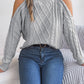 Casual Cable Knit Off-Shoulder Half Turtleneck Long Sleeve Pullover Sweater