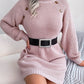 Casual Buttoned High Neck Long Sleeve Sweater Dress