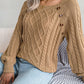 Casual Square Neck Buttoned Cable Knit Pullover Sweater