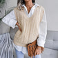European & American Hollow Out Cable Knit V-Neck Sleeveless Sweater