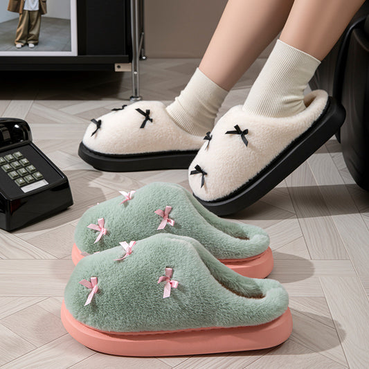 Autumn And Winter New Warm And Anti-slip Maternity Shoes With Cute Bow