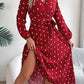 Women's Elegant Color-Blocked Polka Dot Cross V-Neck Pleated Maxi Dress