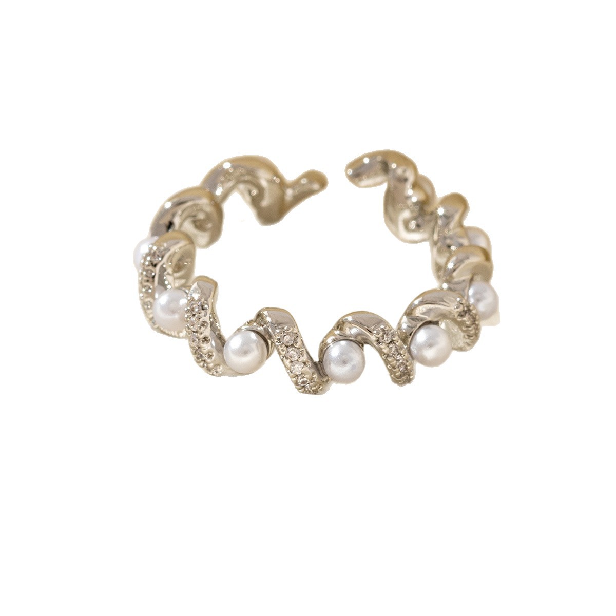 Pearl Wave Ring With Micro-paved Zirconia