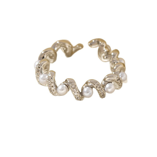 Pearl Wave Ring With Micro-paved Zirconia