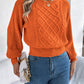 Solid Color Cable Knit Lantern Sleeve Cinched Pullover Sweater