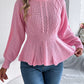 Women Solid Color Cable Knit Cinched Waist Ruffled Long Sleeve Pullover Sweater