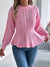Women Solid Color Cable Knit Cinched Waist Ruffled Long Sleeve Pullover Sweater