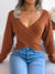 Women Sexy Cross V-Neck Cable Knit Long Sleeve Cropped Sweater