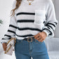 Women Casual Color Block Stripe Lantern Sleeve Pullover Sweater