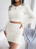 Casual Cable Knit Cropped Sweater Bodycon Dress Set
