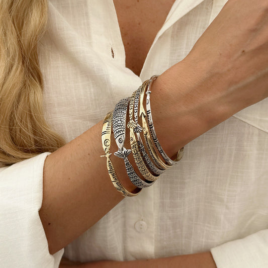 Stylish Instagram-Ready Fish-Print Symbol Retro Trendy Layered Ocean Fish Bracelet Set