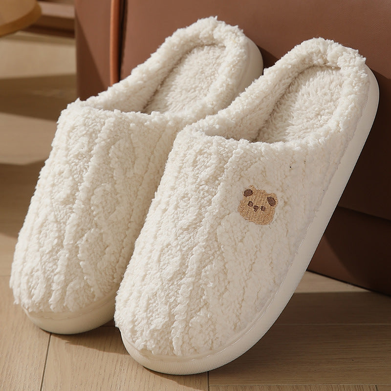 Thick-soled, Warm Plaid Plush Slippers For Indoor Winter Wear