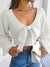 Women Fashion Bow V-Neck Lantern Sleeve Cropped Sweater