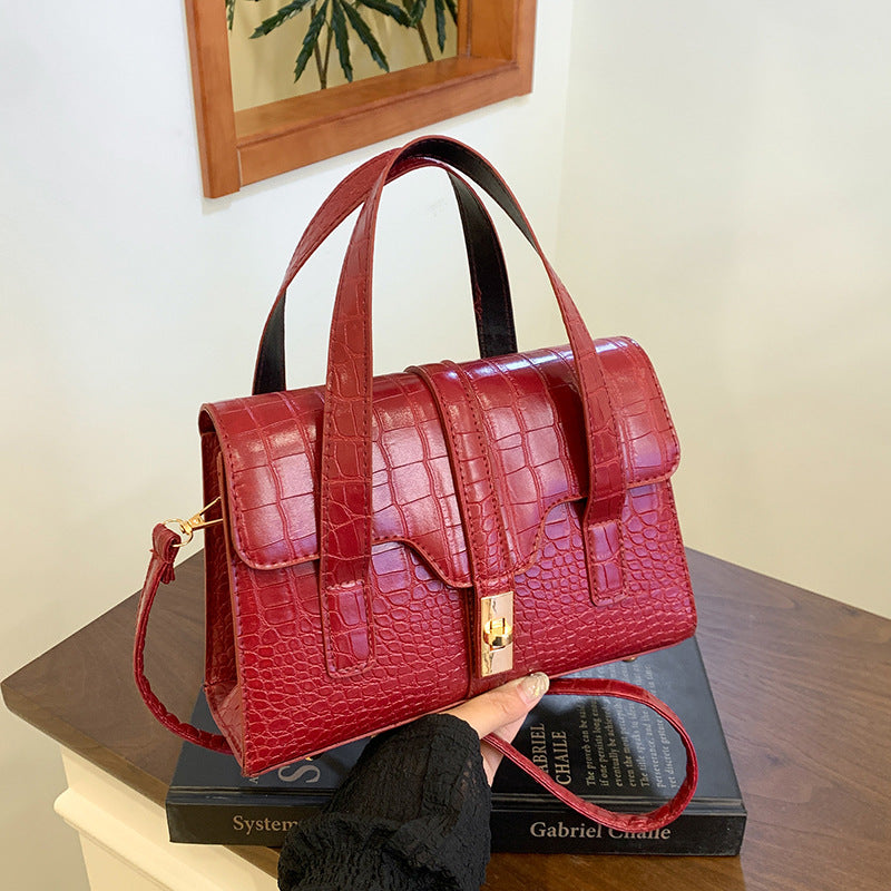 Fashionable Western-style Solid-color Crocodile-pattern Tote Bag