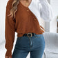 Women Casual V-Neck Button Color Block Lantern Sleeve Pullover Sweater