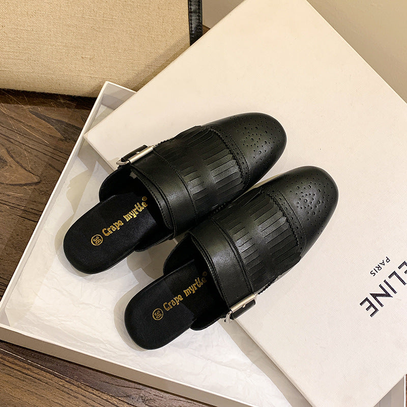 Fringed Closed-toe Mule Sandals For Women