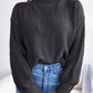 Women Turtleneck Cable Knit Lantern Sleeve Sweater Top
