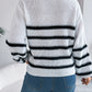 Women Casual Color Block Stripe Lantern Sleeve Pullover Sweater