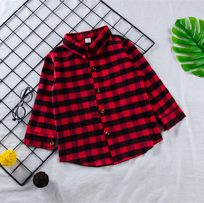 Girls red plaid letter print shirt